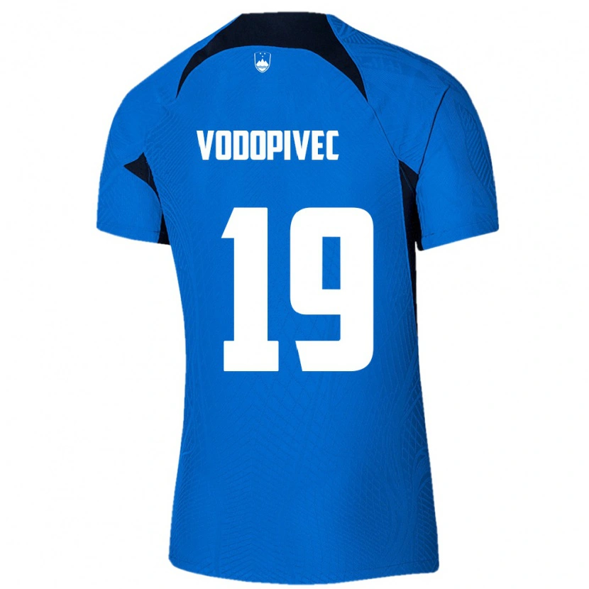 DanxenメンズスロベニアAljaz Vodopivec#19青 白アウェイシャツ26-28ジャージーユニフォーム