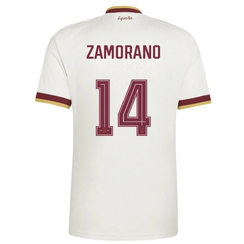 DanxenメンズスペインHolmes Zamorano#14オフホワイト バーガンディアウェイシャツ26-28ジャージーユニフォーム