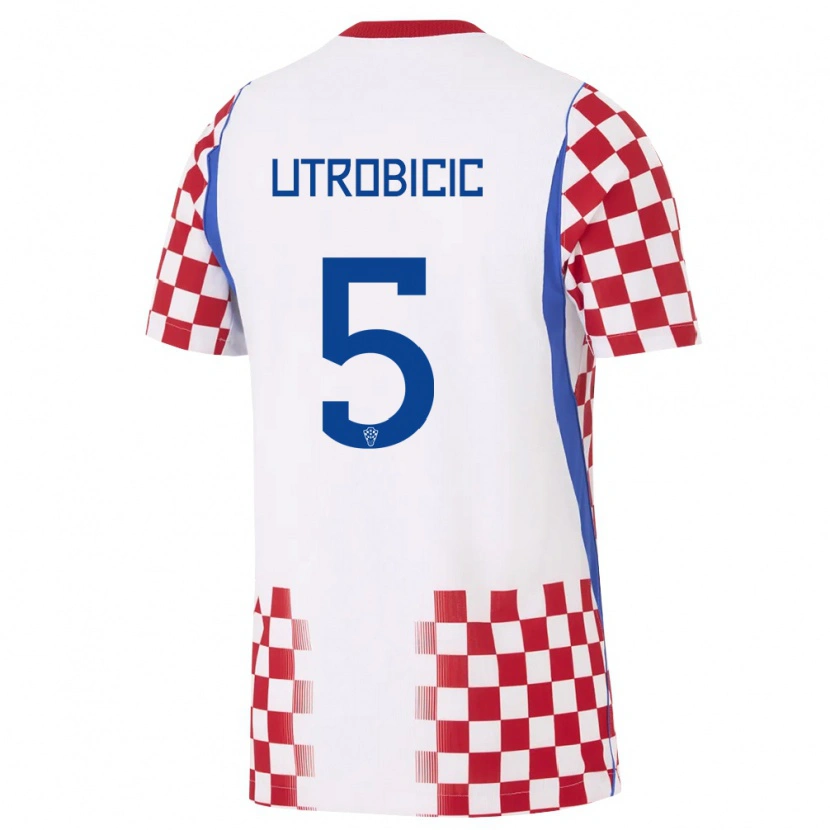 DanxenレディースクロアチアAnte Utrobicic#5白 赤 青ホームシャツ26-28ジャージーユニフォーム