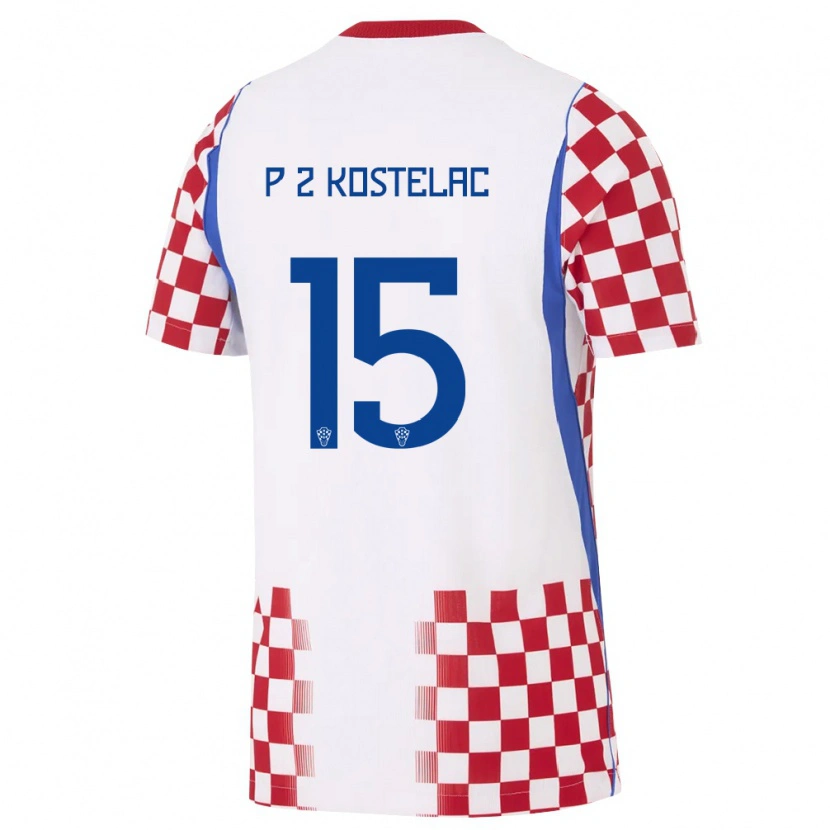 DanxenレディースクロアチアPetar Zvonimir Kostelac#15白 赤 青ホームシャツ26-28ジャージーユニフォーム