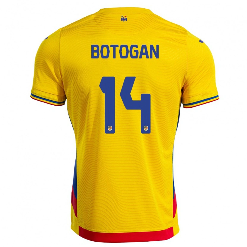 DanxenレディースルーマニアAlin Boțogan#14黄 赤ホームシャツ26-28ジャージーユニフォーム