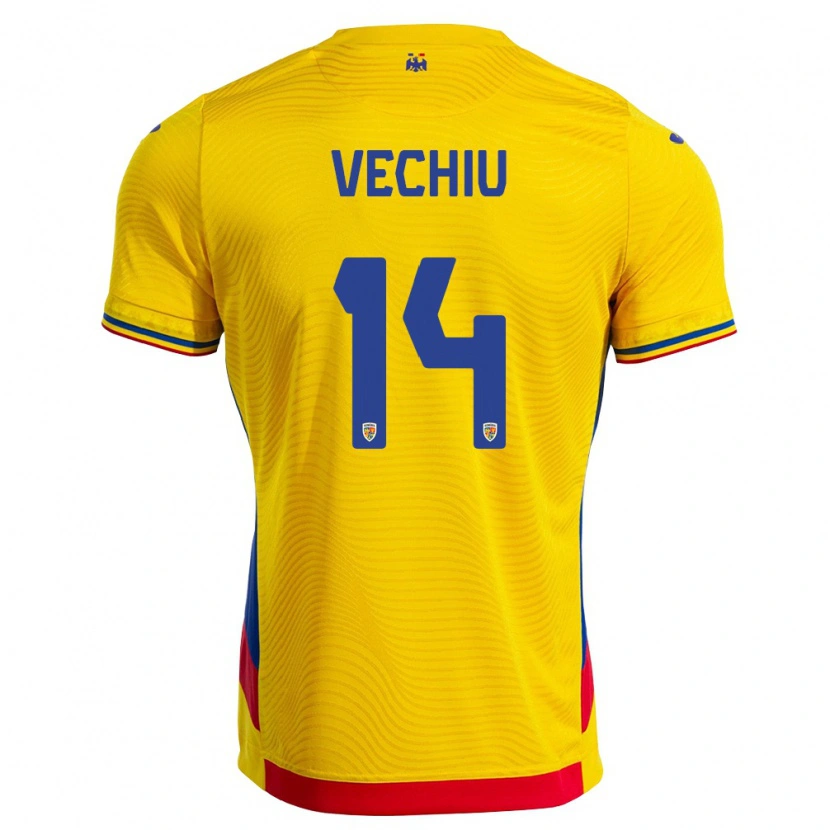 DanxenレディースルーマニアChristian Vechiu#14黄 赤ホームシャツ26-28ジャージーユニフォーム