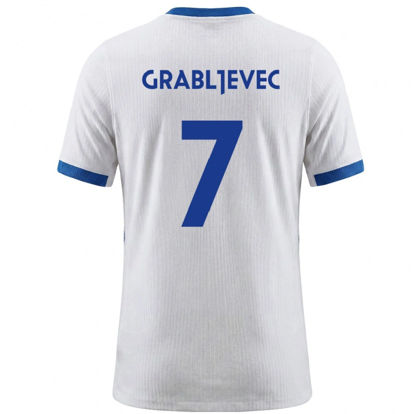 DanxenレディーススロベニアAnze Grabljevec#7白 青ホームシャツ26-28ジャージーユニフォーム