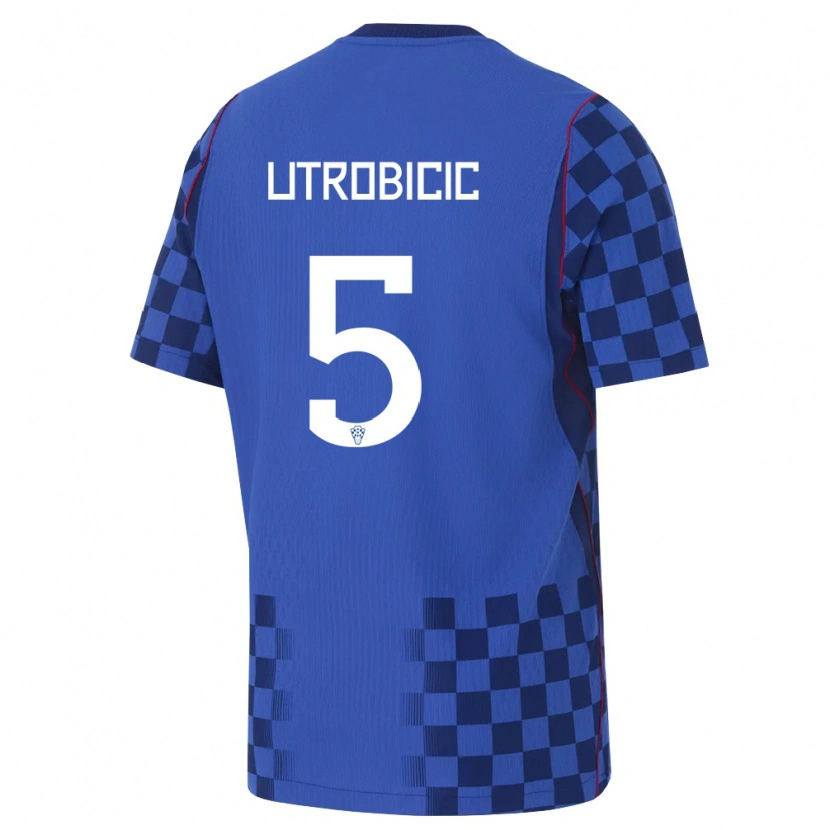 DanxenレディースクロアチアAnte Utrobicic#5青 紺 赤アウェイシャツ26-28ジャージーユニフォーム