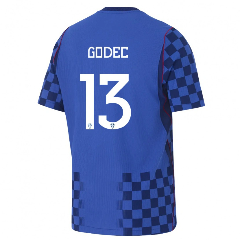 DanxenレディースクロアチアDino Godec#13青 紺 赤アウェイシャツ26-28ジャージーユニフォーム