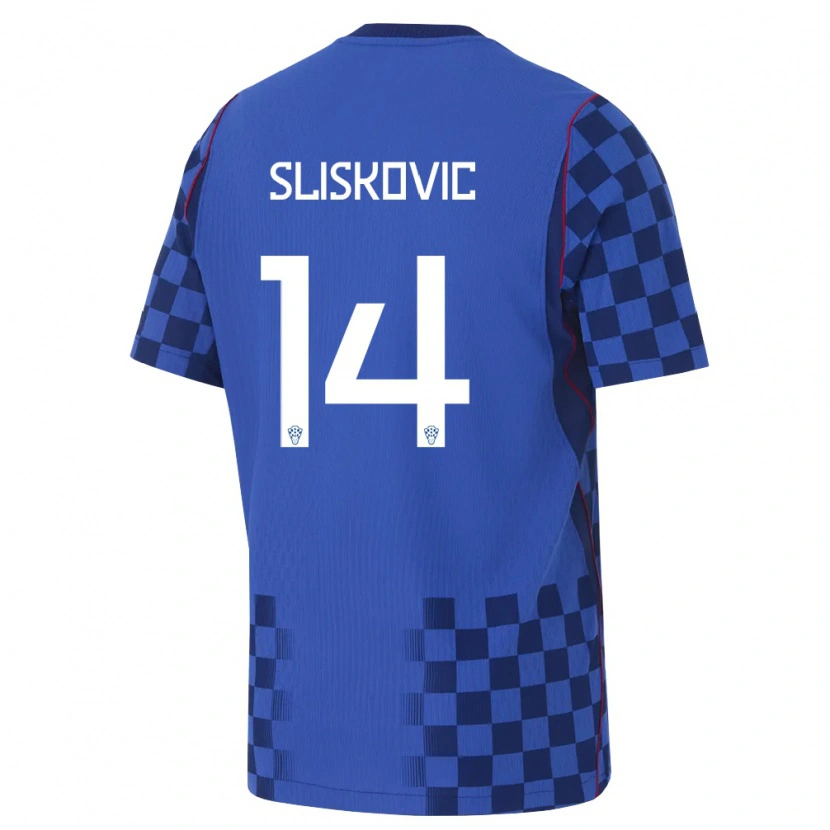 DanxenレディースクロアチアDuje Sliskovic#14青 紺 赤アウェイシャツ26-28ジャージーユニフォーム