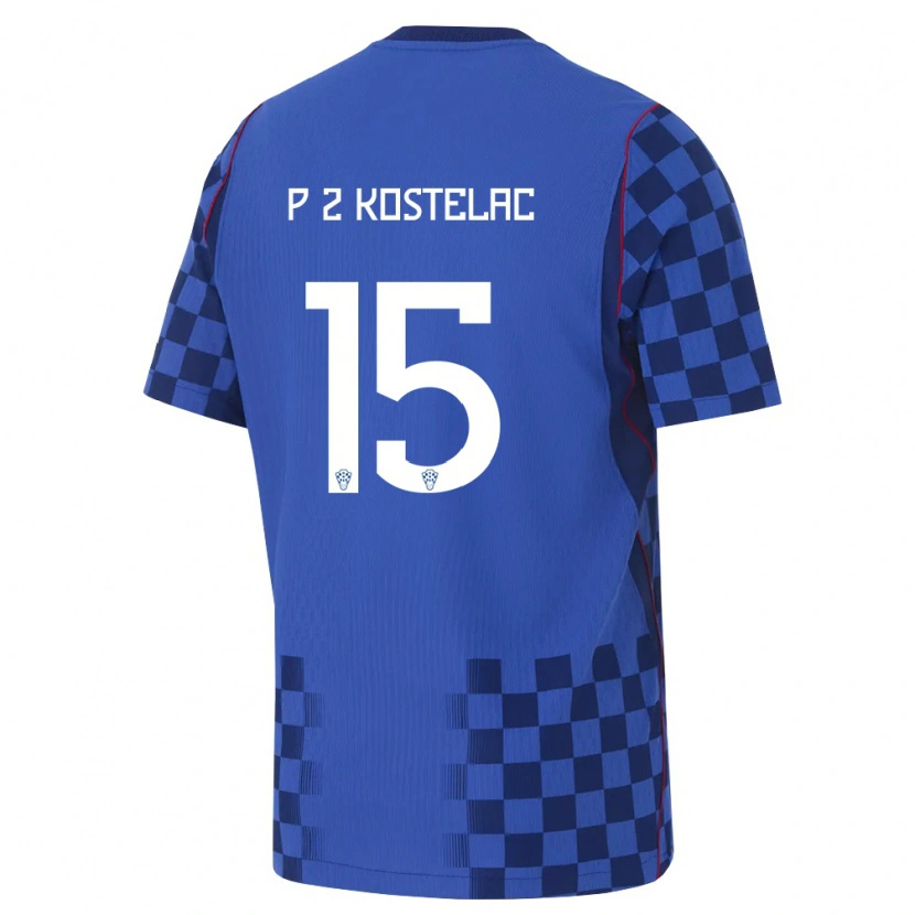 DanxenレディースクロアチアPetar Zvonimir Kostelac#15青 紺 赤アウェイシャツ26-28ジャージーユニフォーム