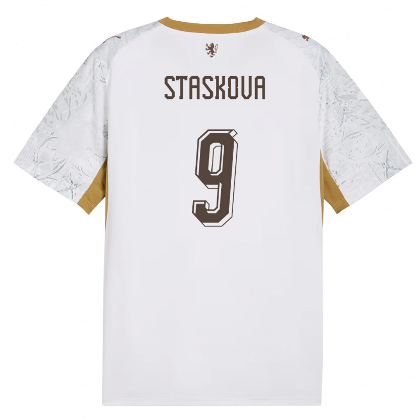 DanxenレディースチェコAndrea Stašková#9オフホワイト 金 灰アウェイシャツ26-28ジャージーユニフォーム