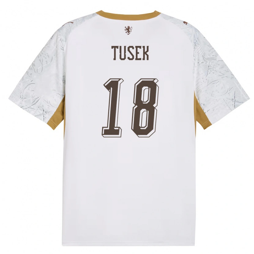 DanxenレディースチェコAdam Tusek#18オフホワイト 金 灰アウェイシャツ26-28ジャージーユニフォーム