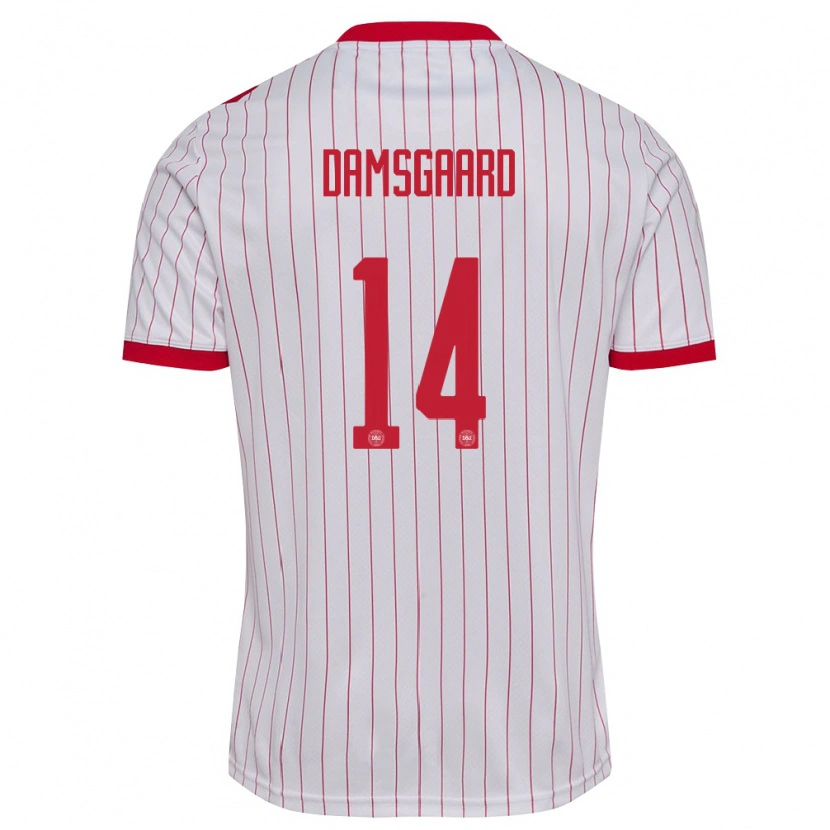 Danxenレディースデンマークミッケル・ダムスゴー#14白 赤アウェイシャツ26-28ジャージーユニフォーム