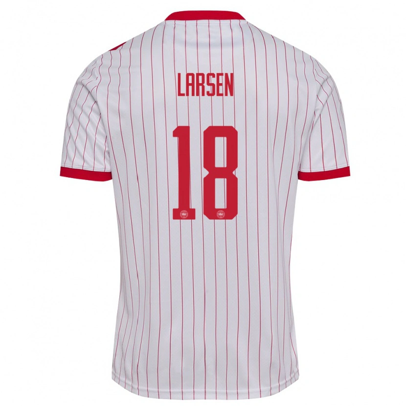 Danxenレディースデンマークルーカス・ラーセン#18白 赤アウェイシャツ26-28ジャージーユニフォーム