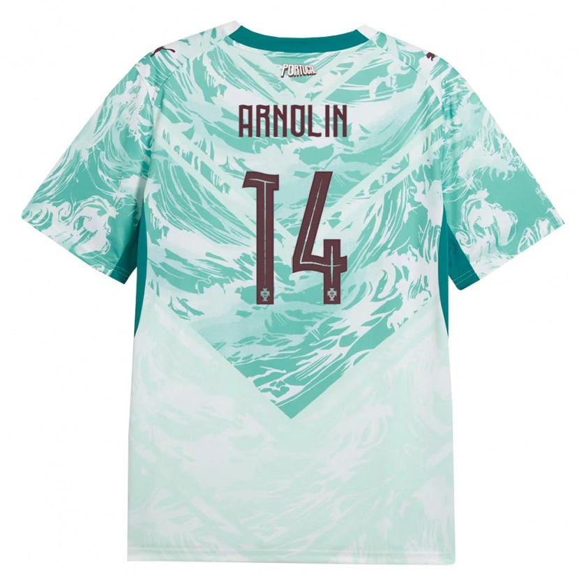 DanxenレディースポルトガルJordan Arnolin#14空色 白 緑アウェイシャツ26-28ジャージーユニフォーム