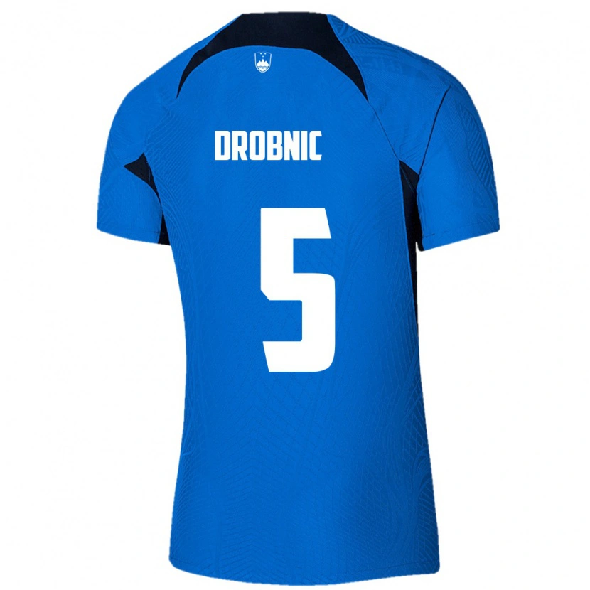DanxenレディーススロベニアDominik Drobnic#5青 白アウェイシャツ26-28ジャージーユニフォーム