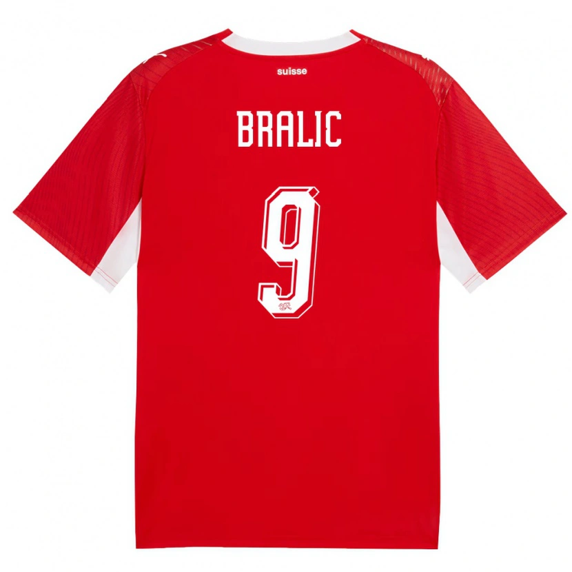 DanxenキッズスイスJosip Bralic#9赤 白ホームシャツ26-28ジャージーユニフォーム