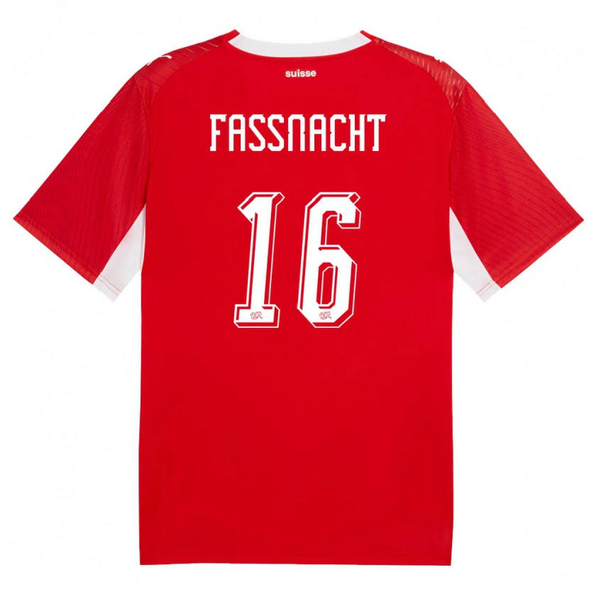 Danxenキッズスイスクリスティアン・ファスナハト#16赤 白ホームシャツ26-28ジャージーユニフォーム
