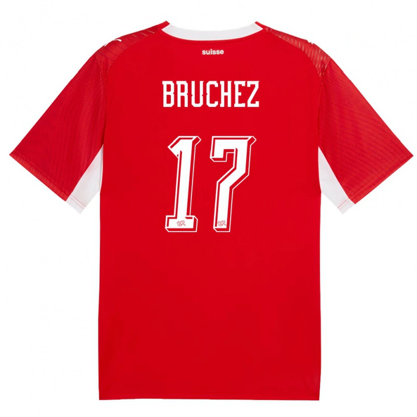 Danxenキッズスイスイーサン・ブリュッシェ#17赤 白ホームシャツ26-28ジャージーユニフォーム