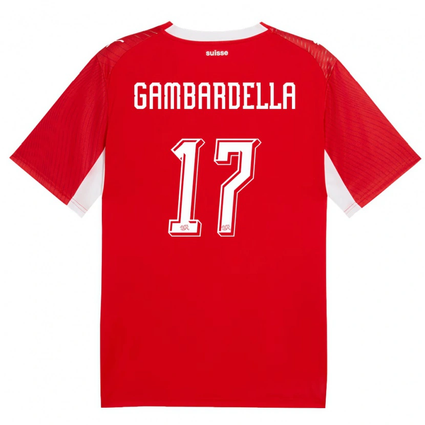 DanxenキッズスイスMatteo Gambardella#17赤 白ホームシャツ26-28ジャージーユニフォーム