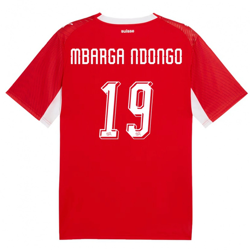 DanxenキッズスイスErnest Mbarga Ndongo#19赤 白ホームシャツ26-28ジャージーユニフォーム