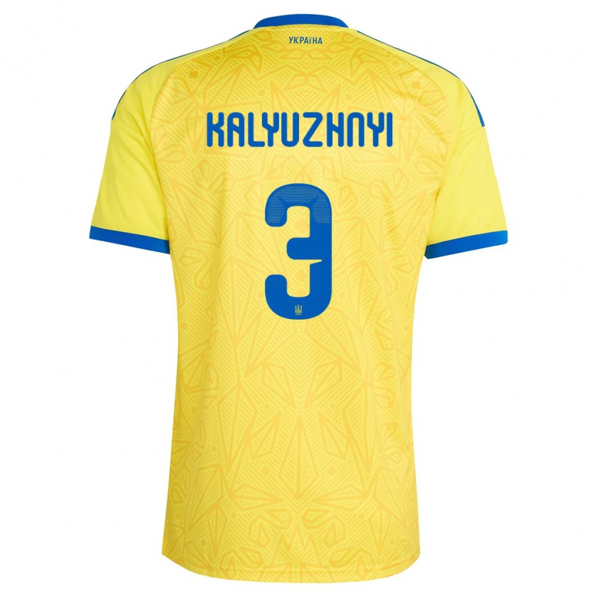 DanxenキッズウクライナNikita Kalyuzhnyi#3黄 青ホームシャツ26-28ジャージーユニフォーム
