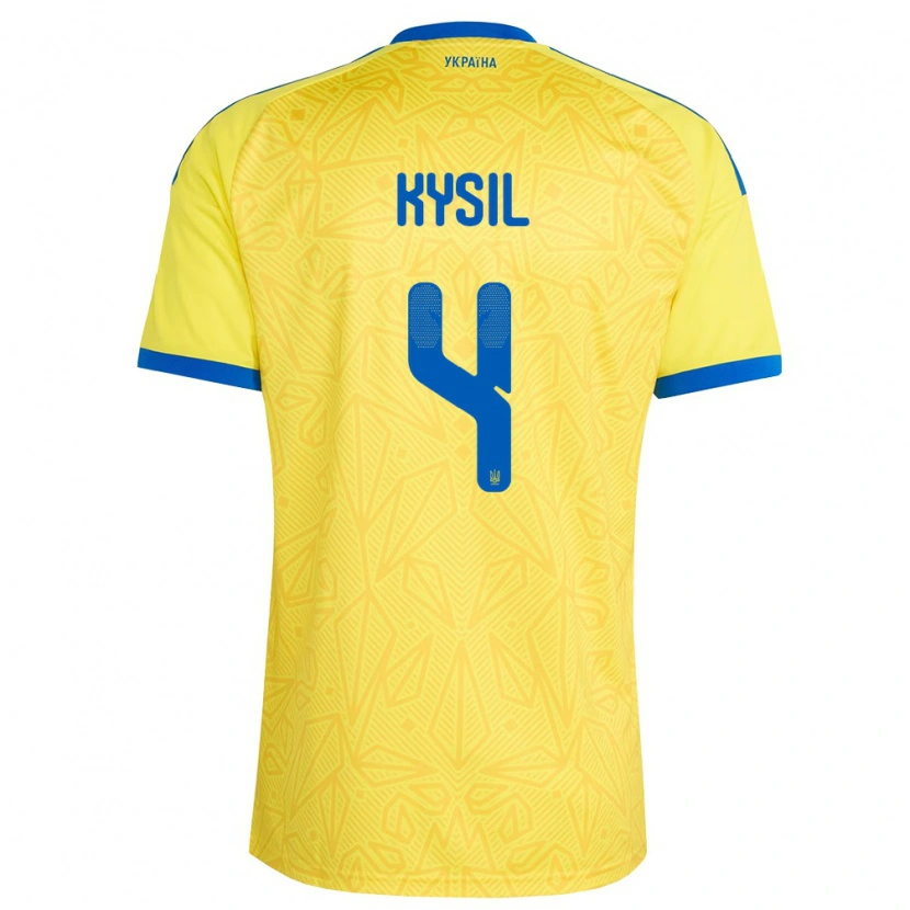 DanxenキッズウクライナVladyslav Kysil#4黄 青ホームシャツ26-28ジャージーユニフォーム