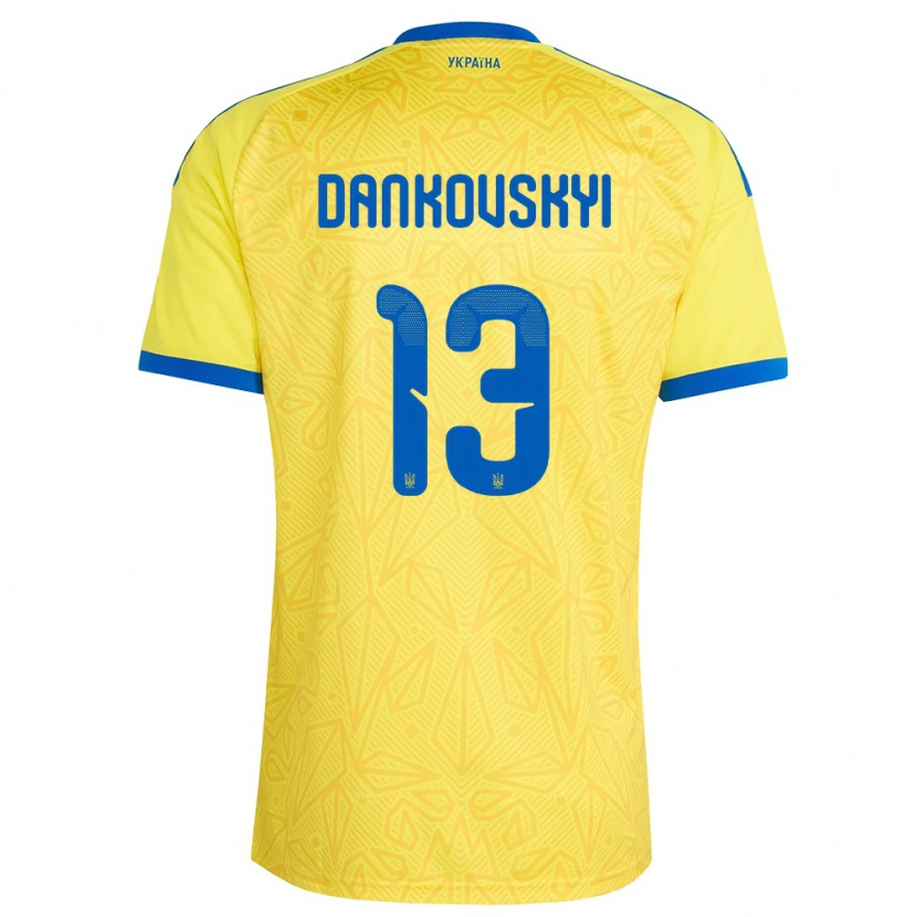 DanxenキッズウクライナYegor Dankovskyi#13黄 青ホームシャツ26-28ジャージーユニフォーム