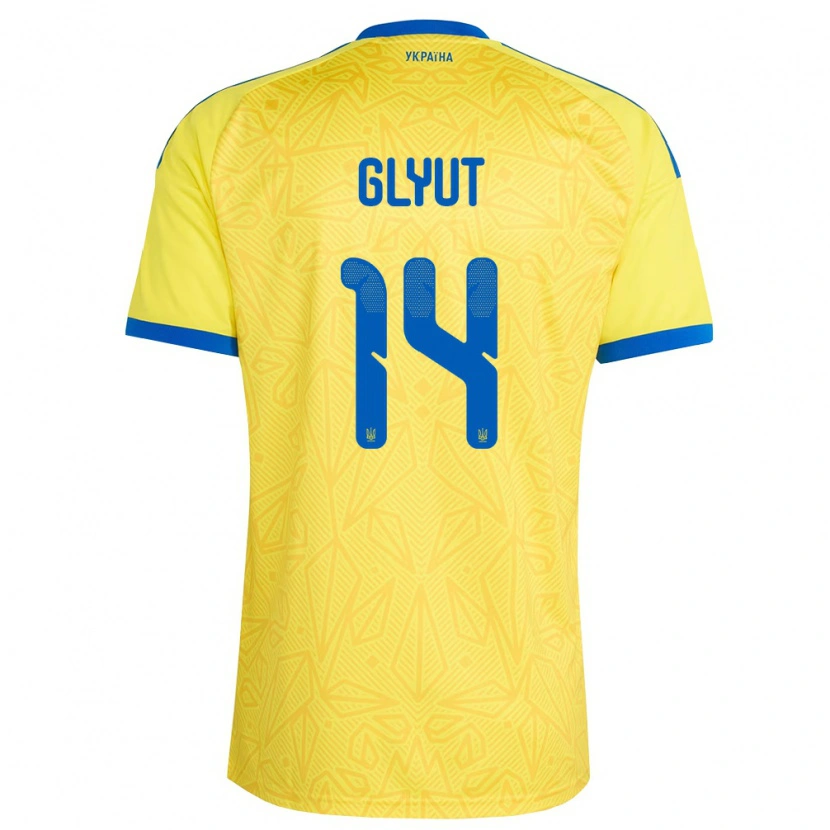 DanxenキッズウクライナVitaliy Glyut#14黄 青ホームシャツ26-28ジャージーユニフォーム