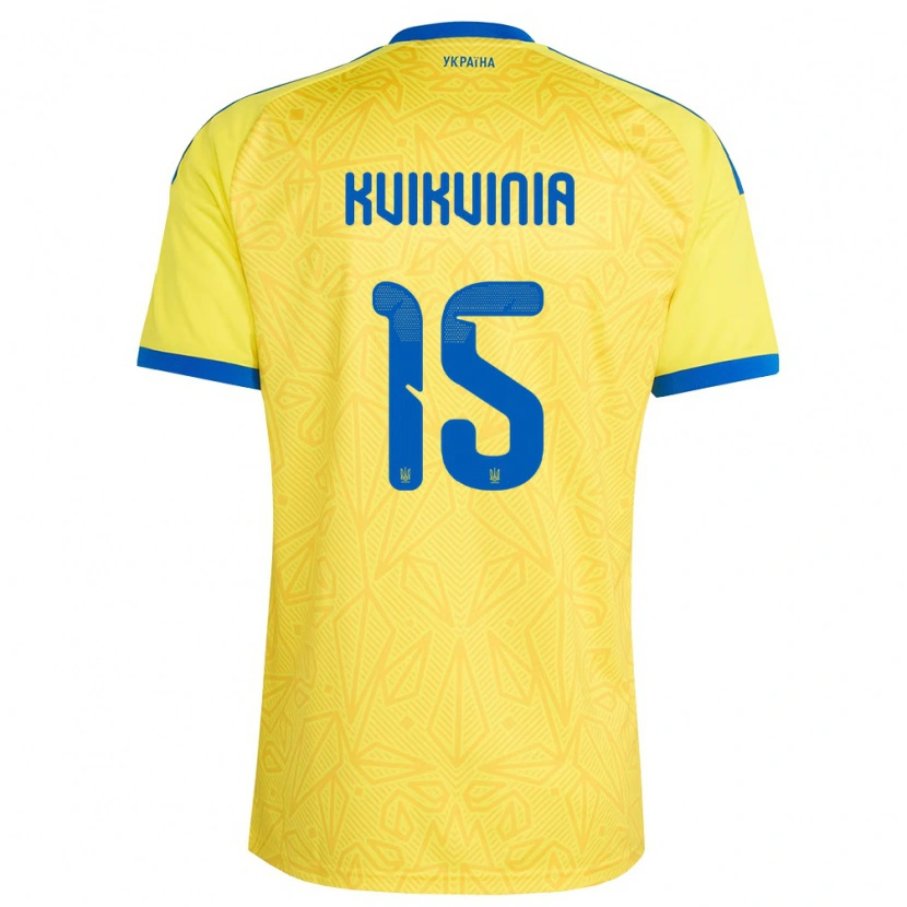 DanxenキッズウクライナVolodymyr Kvikvinia#15黄 青ホームシャツ26-28ジャージーユニフォーム