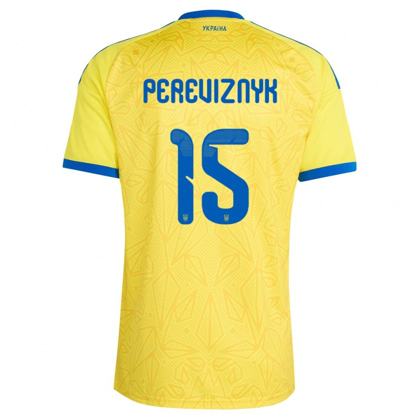 DanxenキッズウクライナKhrystyna Pereviznyk#15黄 青ホームシャツ26-28ジャージーユニフォーム