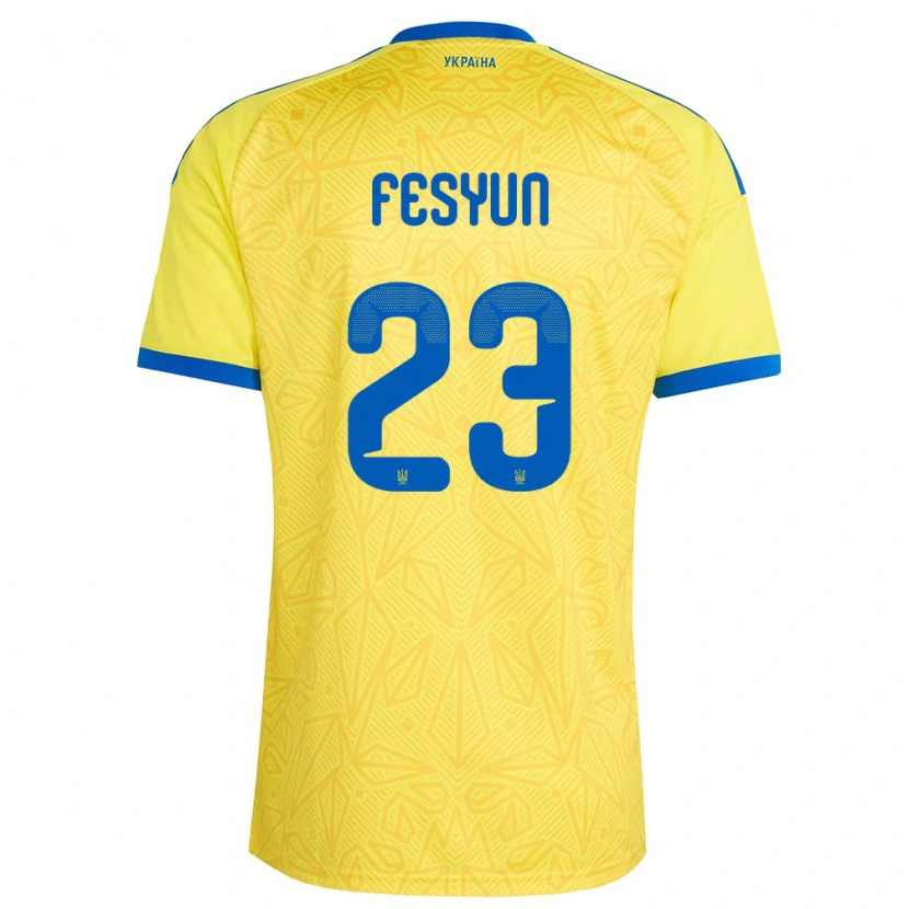Danxenキッズウクライナキリル・フェシウン#23黄 青ホームシャツ26-28ジャージーユニフォーム
