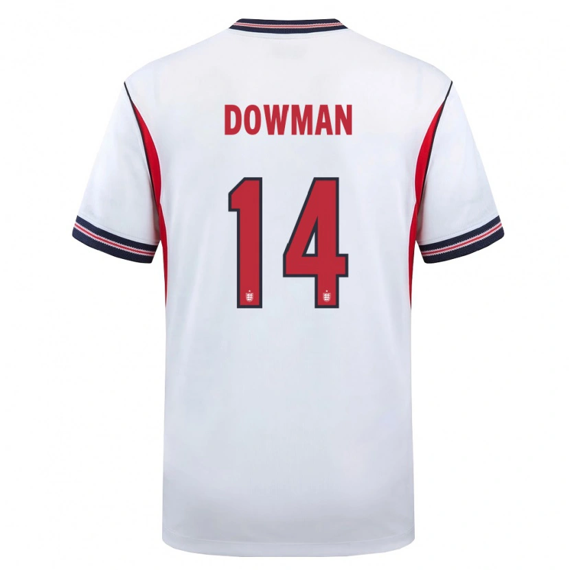 Danxenキッズイングランドマックス・ダウマン#14白 紺 赤ホームシャツ26-28ジャージーユニフォーム