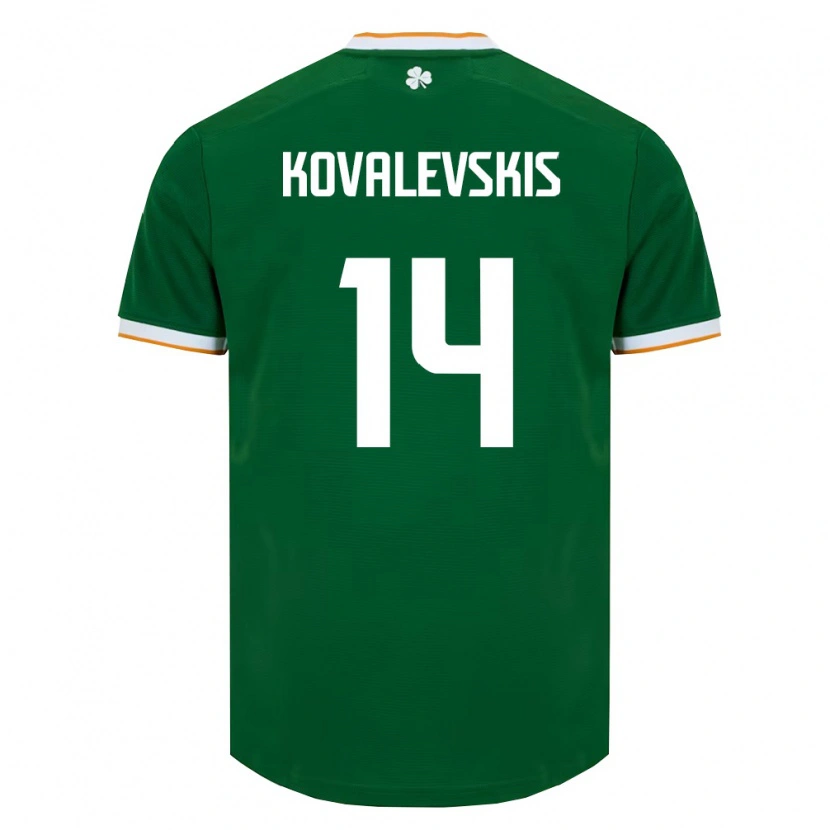 Danxenキッズアイルランド島Max Kovalevskis#14ダークグリーン 白ホームシャツ26-28ジャージーユニフォーム