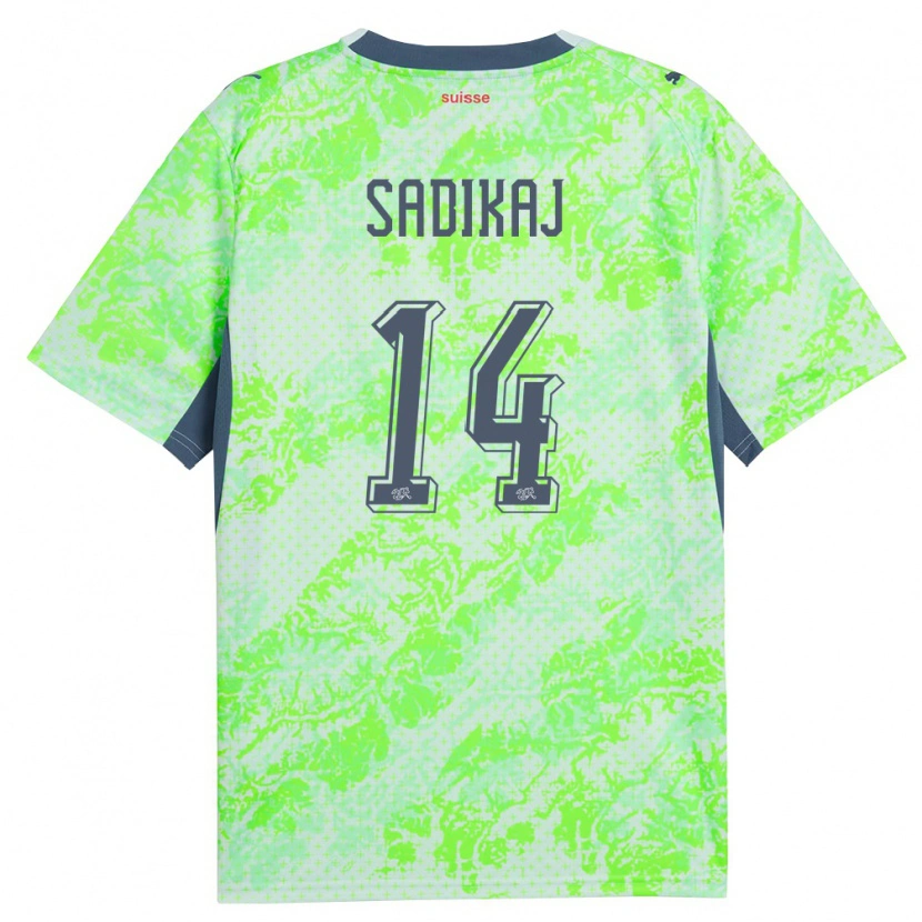 DanxenキッズスイスErblin Sadikaj#14緑 紺アウェイシャツ26-28ジャージーユニフォーム