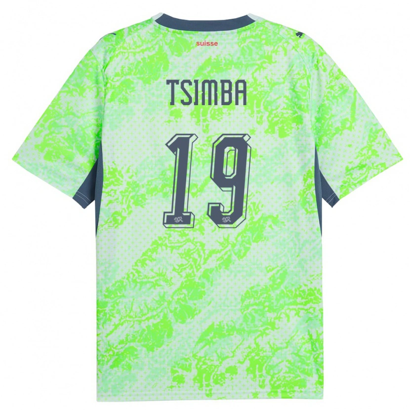 DanxenキッズスイスEmmanuel Tsimba#19緑 紺アウェイシャツ26-28ジャージーユニフォーム