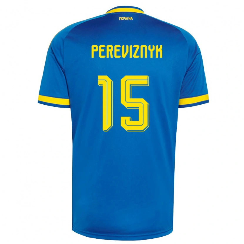 DanxenキッズウクライナKhrystyna Pereviznyk#15青 黄 紺アウェイシャツ26-28ジャージーユニフォーム