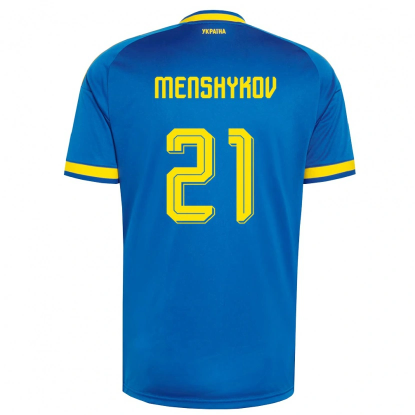 DanxenキッズウクライナIlya Menshykov#21青 黄 紺アウェイシャツ26-28ジャージーユニフォーム