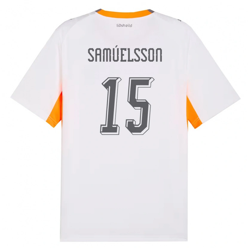 DanxenキッズアイスランドBirkir Hrafn Samúelsson#15白 オレンジ 灰アウェイシャツ26-28ジャージーユニフォーム