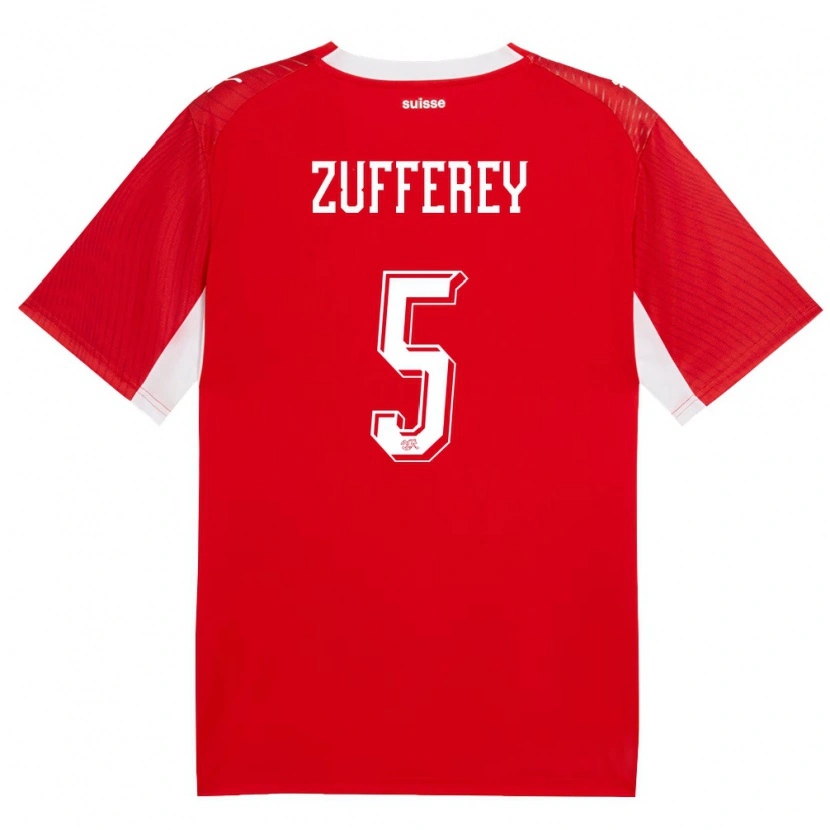 DanxenメンズスイスGil Zufferey#5赤 白ホームシャツ26-28ジャージーユニフォーム