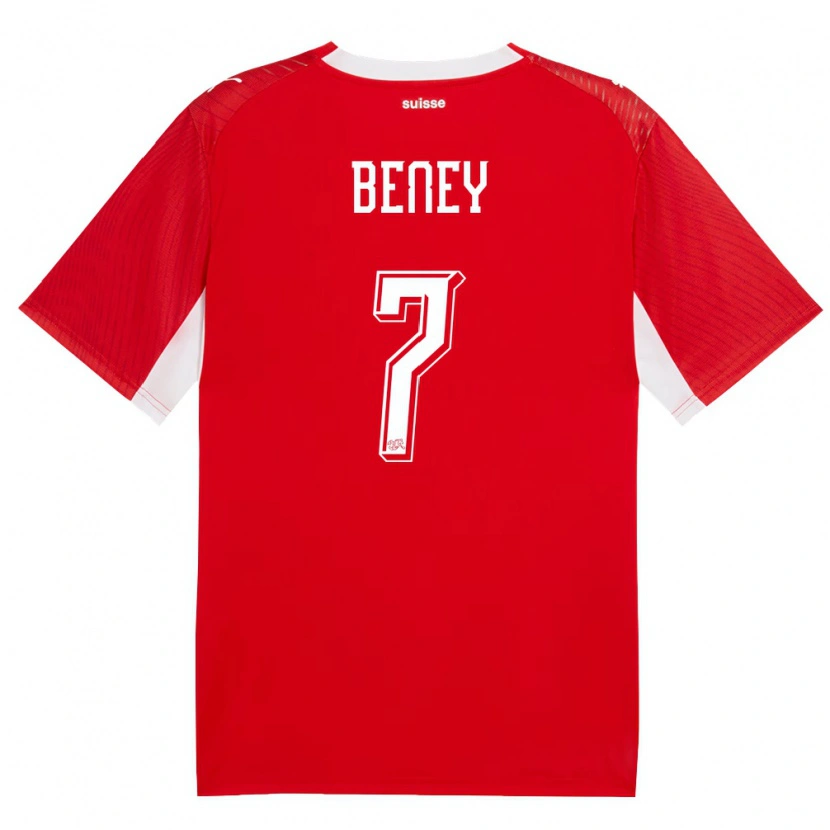 DanxenメンズスイスRoméo Beney#7赤 白ホームシャツ26-28ジャージーユニフォーム