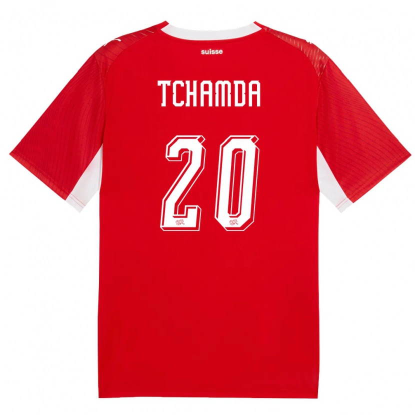 DanxenメンズスイスAaron Tchamda#20赤 白ホームシャツ26-28ジャージーユニフォーム