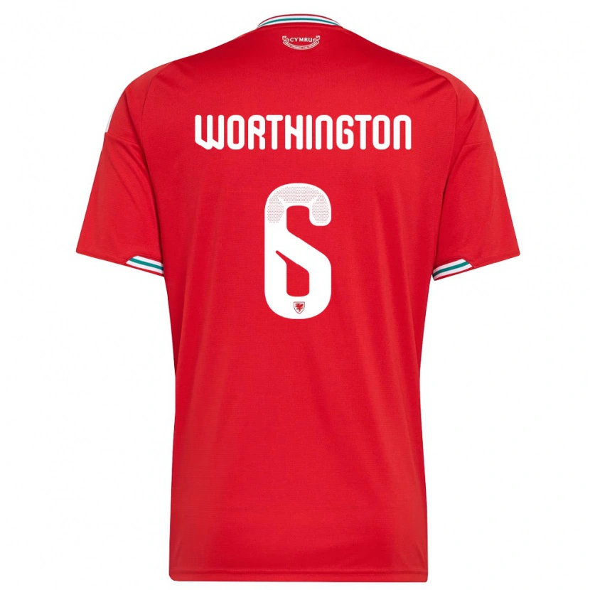 DanxenメンズウェールズJacob Worthington#6赤 白 緑ホームシャツ26-28ジャージーユニフォーム