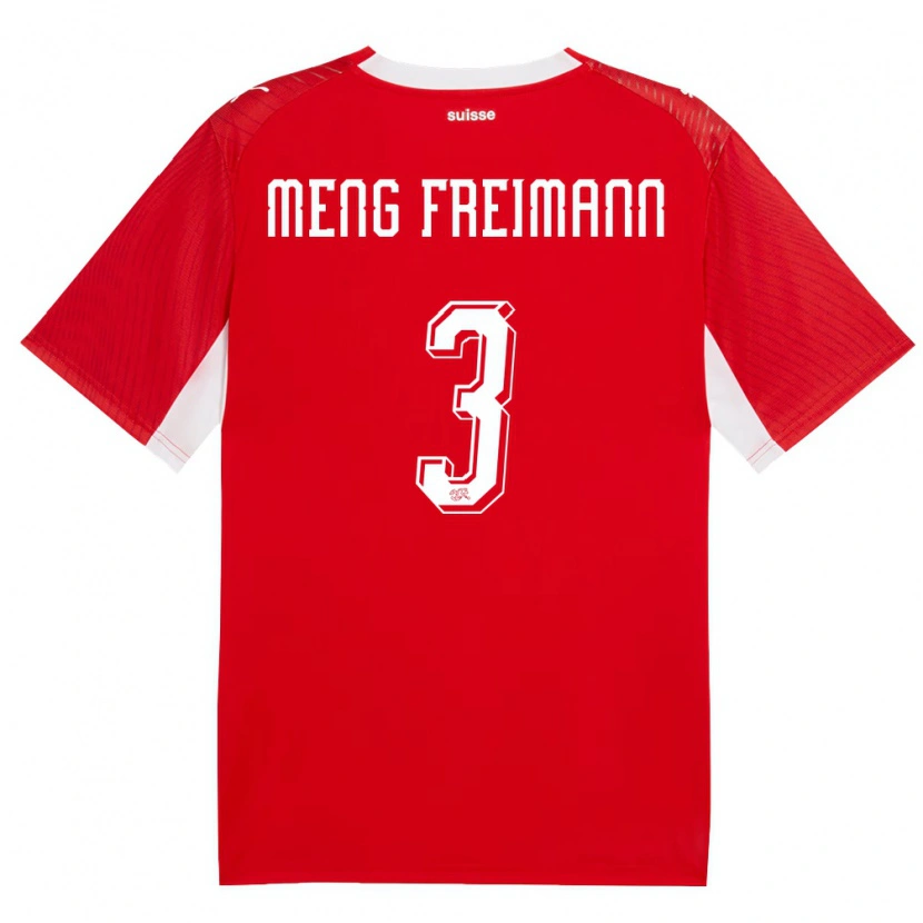 DanxenレディーススイスBung Meng Freimann#3赤 白ホームシャツ26-28ジャージーユニフォーム
