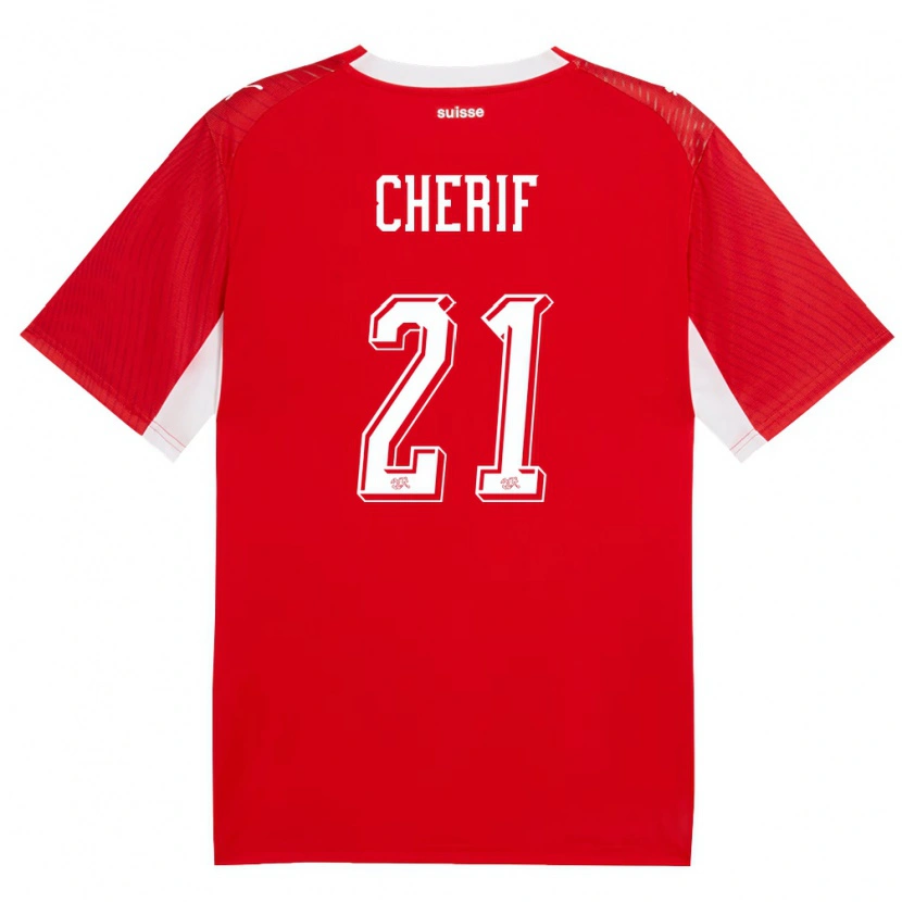 DanxenレディーススイスKader Cherif#21赤 白ホームシャツ26-28ジャージーユニフォーム
