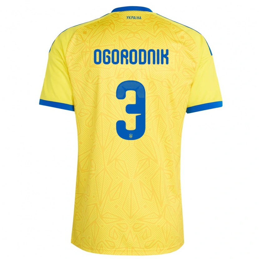 DanxenレディースウクライナDanylo Ogorodnik#3黄 青ホームシャツ26-28ジャージーユニフォーム