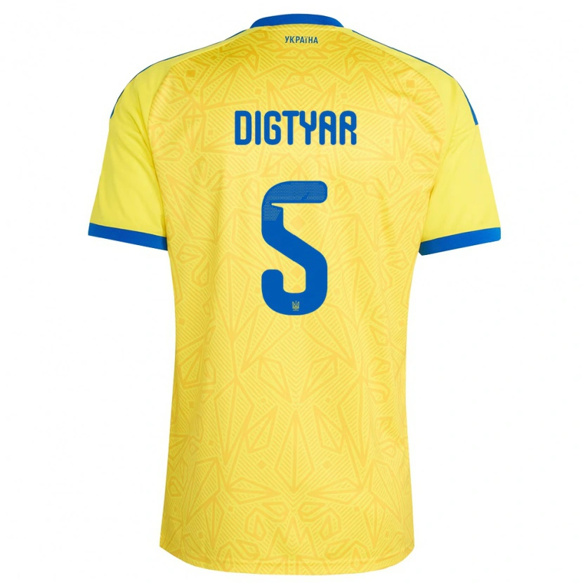 DanxenレディースウクライナKyrylo Digtyar#5黄 青ホームシャツ26-28ジャージーユニフォーム