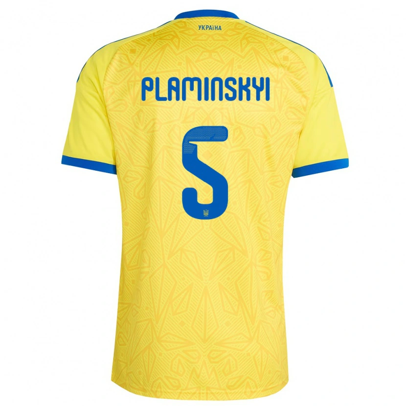 DanxenレディースウクライナDenys Plaminskyi#5黄 青ホームシャツ26-28ジャージーユニフォーム