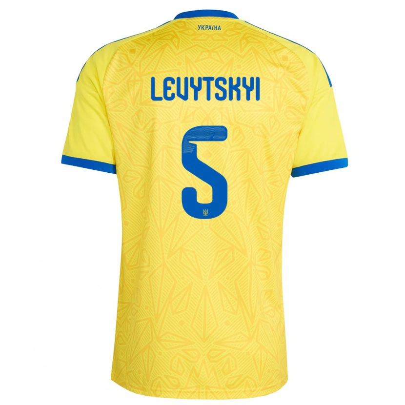DanxenレディースウクライナBogdan Levytskyi#5黄 青ホームシャツ26-28ジャージーユニフォーム