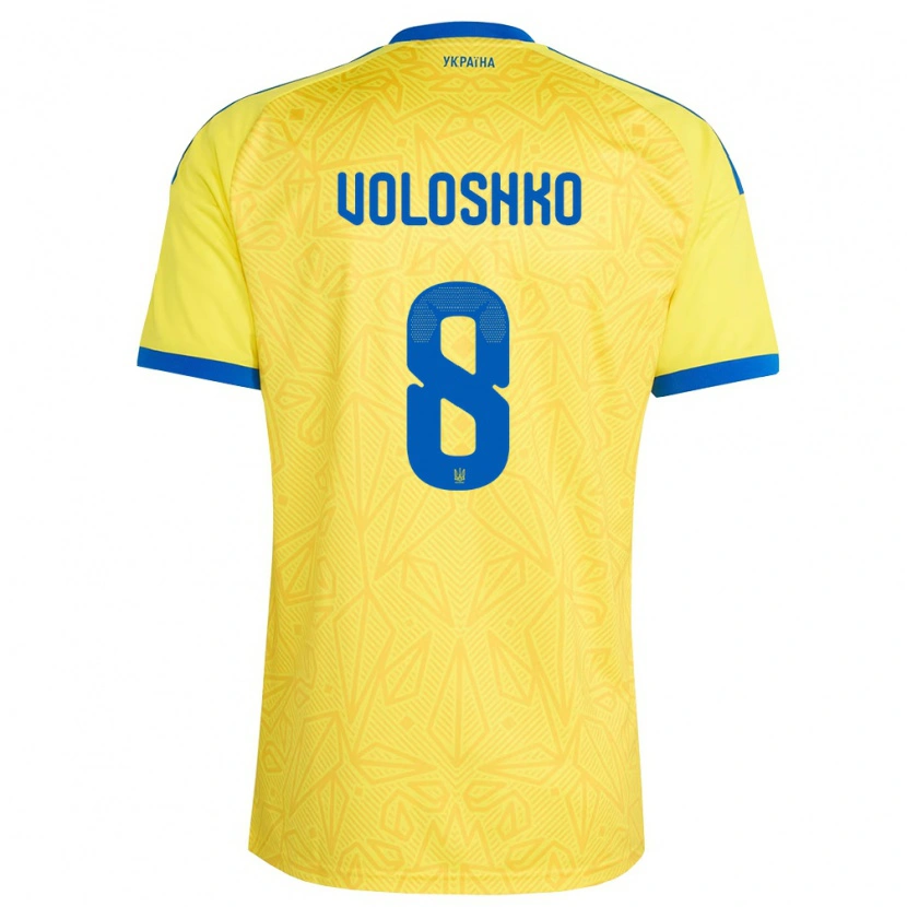 DanxenレディースウクライナYevgeniy Voloshko#8黄 青ホームシャツ26-28ジャージーユニフォーム