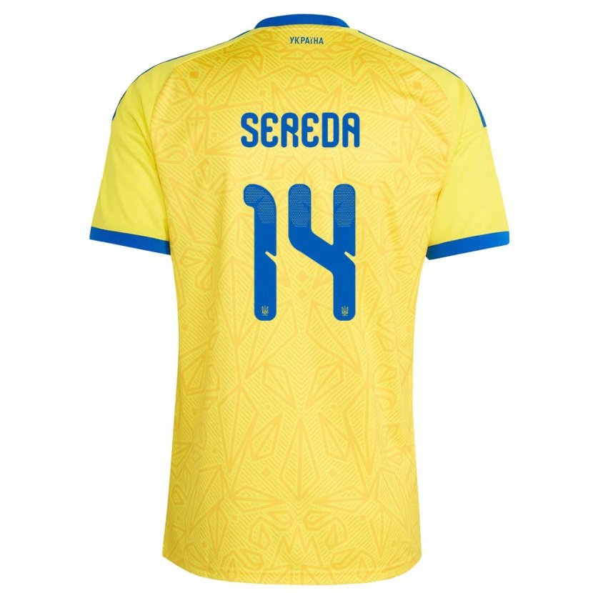 DanxenレディースウクライナOleksandr Sereda#14黄 青ホームシャツ26-28ジャージーユニフォーム