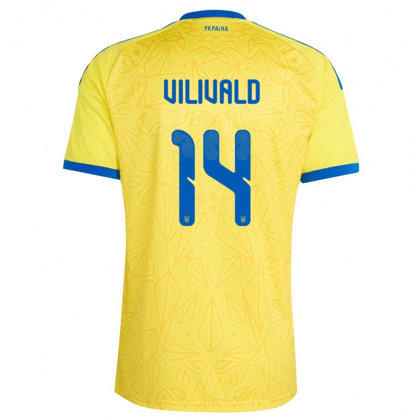 DanxenレディースウクライナVolodymyr Vilivald#14黄 青ホームシャツ26-28ジャージーユニフォーム