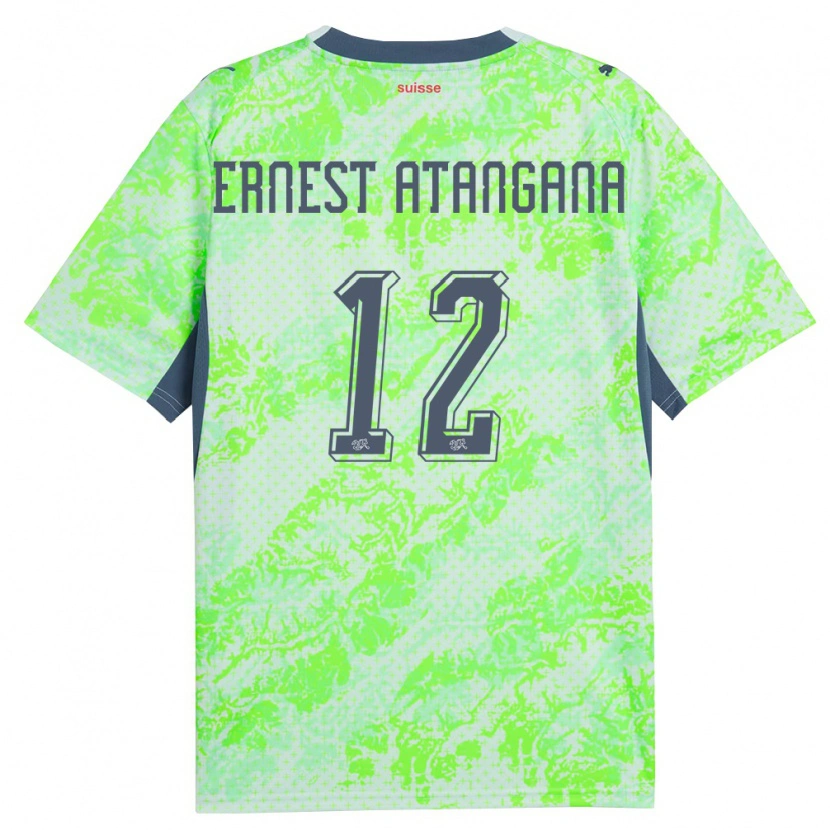 Danxenレディーススイスブライアン・アーネスト・アタンガナ#12緑 紺アウェイシャツ26-28ジャージーユニフォーム